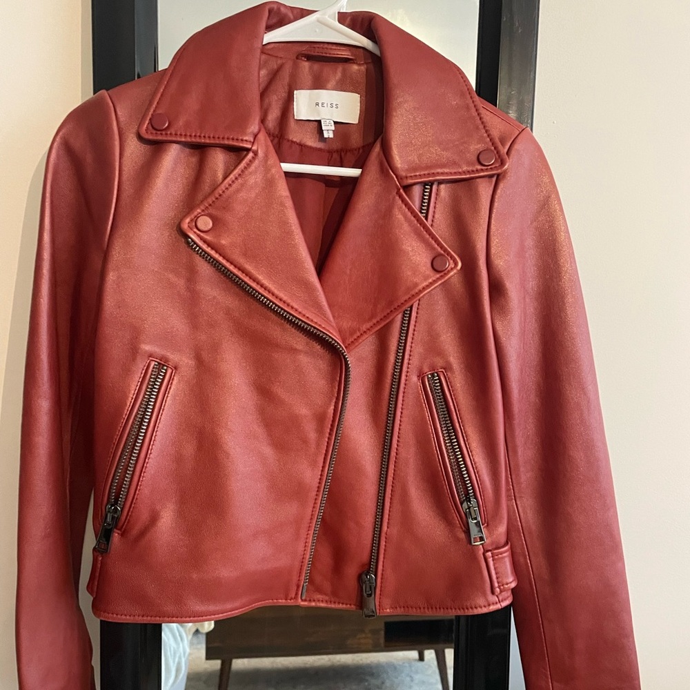 REISS Leather Jacket in Red